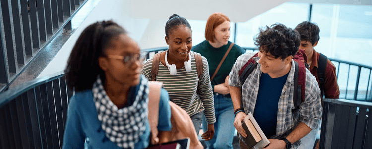 A group of students explore college campus